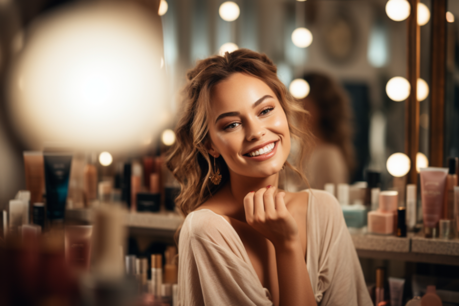 Kobieta ciesząca się zrobionym makeupem